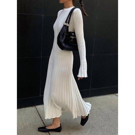 Flared Sleeves Skinny Pleated Solid Color Maxi Sweater Dresses Flared Sleeves Skinny Pleated Solid Color Maxi Sweater Dresses