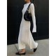 Flared Sleeves Skinny Pleated Solid Color Maxi Sweater Dresses Flared Sleeves Skinny Pleated Solid Color Maxi Sweater Dresses