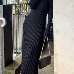 Flared Sleeves Skinny Pleated Solid Color Maxi Sweater Dresses