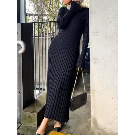 Flared Sleeves Skinny Pleated Solid Color Maxi Sweater Dresses Flared Sleeves Skinny Pleated Solid Color Maxi Sweater Dresses