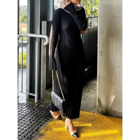 Flared Sleeves Skinny Pleated Solid Color Maxi Sweater Dresses Flared Sleeves Skinny Pleated Solid Color Maxi Sweater Dresses