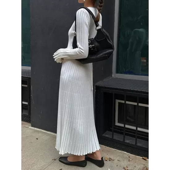 Flared Sleeves Skinny Pleated Solid Color Maxi Sweater Dresses Flared Sleeves Skinny Pleated Solid Color Maxi Sweater Dresses