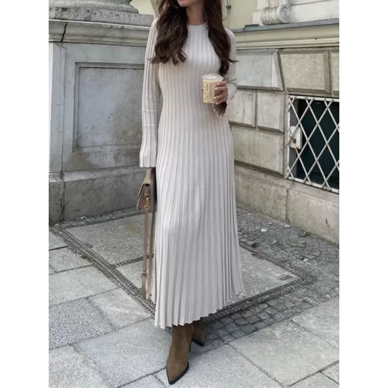 Flared Sleeves Skinny Pleated Solid Color Maxi Sweater Dresses Flared Sleeves Skinny Pleated Solid Color Maxi Sweater Dresses