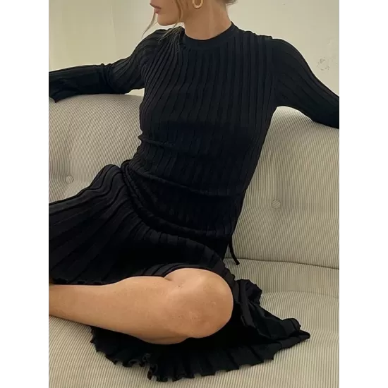 Flared Sleeves Skinny Pleated Solid Color Maxi Sweater Dresses Flared Sleeves Skinny Pleated Solid Color Maxi Sweater Dresses