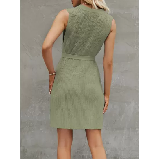 Solid Color Split-Side Tied Waist A-Line Loose Round-Neck Sweater Dresses Mini Dresses Solid Color Split-Side Tied Waist A-Line Loose Round-Neck Sweater Dresses Mini Dresses