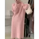 Solid Color Long Sleeves Loose High Neck Sweater Dresses Midi Dresses Solid Color Long Sleeves Loose High Neck Sweater Dresses Midi Dresses