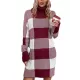 Contrast Color Plaid Long Sleeves Loose High Neck Sweater Dresses Mini Dresses Contrast Color Plaid Long Sleeves Loose High Neck Sweater Dresses Mini Dresses