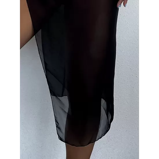 Solid Color See-Through Spaghetti-Neck Cover-Ups Solid Color See-Through Spaghetti-Neck Cover-Ups