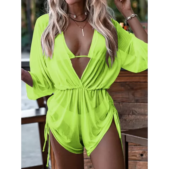 Three Pieces Set Loose Solid Color Padded Halter-Neck Bikini Swimsuit &Cover-Ups Rompers Swimwear Three Pieces Set Loose Solid Color Padded Halter-Neck Bikini Swimsuit &Cover-Ups Rompers Swimwear