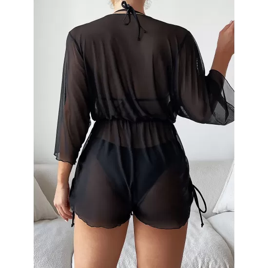 Three Pieces Set Loose Solid Color Padded Halter-Neck Bikini Swimsuit &Cover-Ups Rompers Swimwear Three Pieces Set Loose Solid Color Padded Halter-Neck Bikini Swimsuit &Cover-Ups Rompers Swimwear
