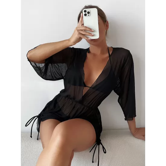 Three Pieces Set Loose Solid Color Padded Halter-Neck Bikini Swimsuit &Cover-Ups Rompers Swimwear Three Pieces Set Loose Solid Color Padded Halter-Neck Bikini Swimsuit &Cover-Ups Rompers Swimwear