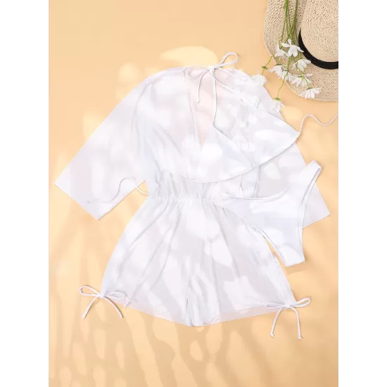 Three Pieces Set Loose Solid Color Padded Halter-Neck Bikini Swimsuit &Cover-Ups Rompers Swimwear Three Pieces Set Loose Solid Color Padded Halter-Neck Bikini Swimsuit &Cover-Ups Rompers Swimwear