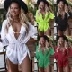 Three Pieces Set Loose Solid Color Padded Halter-Neck Bikini Swimsuit &Cover-Ups Rompers Swimwear Three Pieces Set Loose Solid Color Padded Halter-Neck Bikini Swimsuit &Cover-Ups Rompers Swimwear