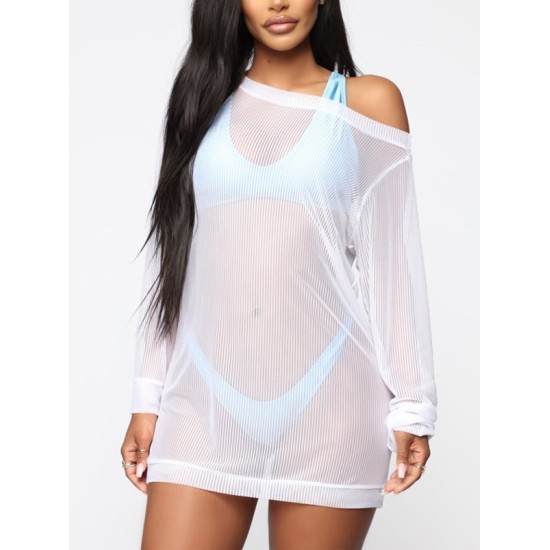 See-Through Simple Long Sleeve Cover-Ups Tops See-Through Simple Long Sleeve Cover-Ups Tops