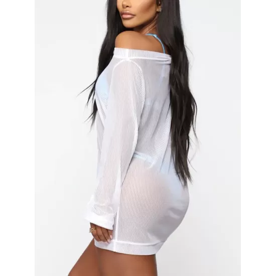 See-Through Simple Long Sleeve Cover-Ups Tops See-Through Simple Long Sleeve Cover-Ups Tops