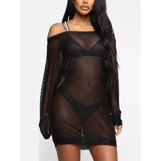 See-Through Simple Long Sleeve Cover-Ups Tops See-Through Simple Long Sleeve Cover-Ups Tops