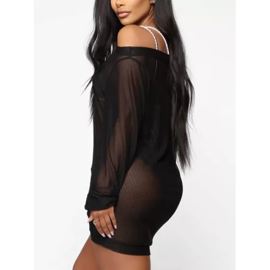 See-Through Simple Long Sleeve Cover-Ups Tops See-Through Simple Long Sleeve Cover-Ups Tops