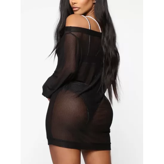 See-Through Simple Long Sleeve Cover-Ups Tops See-Through Simple Long Sleeve Cover-Ups Tops