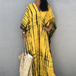 Bohemia Oversized Striped Printed Batwing Sleeves Cover-Up