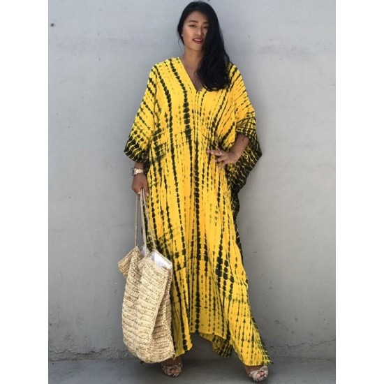 Bohemia Oversized Striped Printed Batwing Sleeves Cover-Up Bohemia Oversized Striped Printed Batwing Sleeves Cover-Up