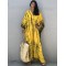 Bohemia Oversized Striped Printed Batwing Sleeves Cover-Up