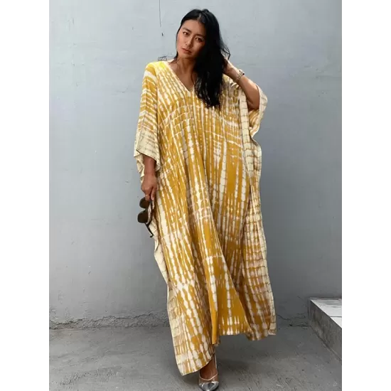 Bohemia Oversized Striped Printed Batwing Sleeves Cover-Up Bohemia Oversized Striped Printed Batwing Sleeves Cover-Up