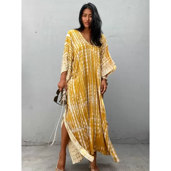 Bohemia Oversized Striped Printed Batwing Sleeves Cover-Up Bohemia Oversized Striped Printed Batwing Sleeves Cover-Up