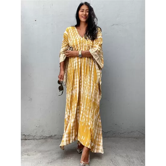Bohemia Oversized Striped Printed Batwing Sleeves Cover-Up Bohemia Oversized Striped Printed Batwing Sleeves Cover-Up