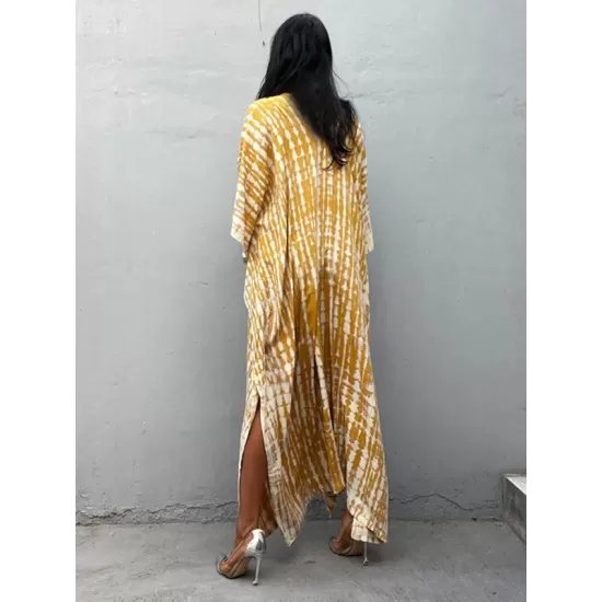 Bohemia Oversized Striped Printed Batwing Sleeves Cover-Up Bohemia Oversized Striped Printed Batwing Sleeves Cover-Up