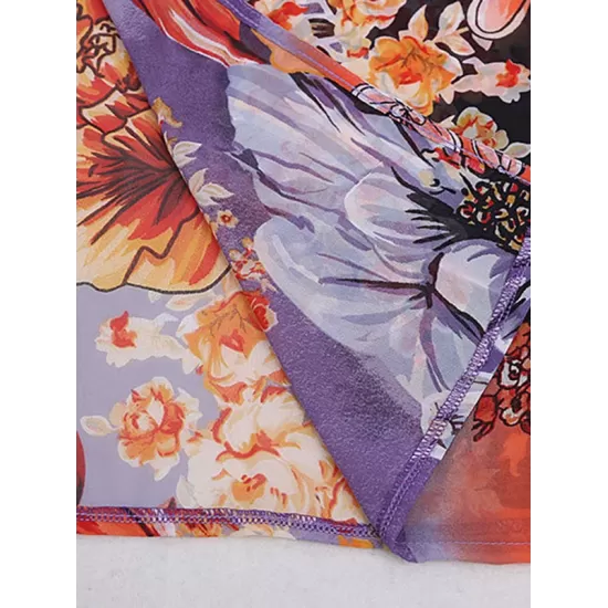 Floral Chiffon Half Sleeve Loose Long Cardigan Cover-Up Swimwear Floral Chiffon Half Sleeve Loose Long Cardigan Cover-Up Swimwear