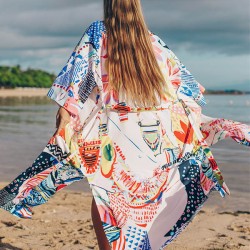 Half Sleeve Loose Floral Cardigan Vacation Beach Cover-Up Swimwear