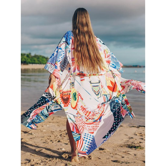 Half Sleeve Loose Floral Cardigan Vacation Beach Cover-Up Swimwear Half Sleeve Loose Floral Cardigan Vacation Beach Cover-Up Swimwear