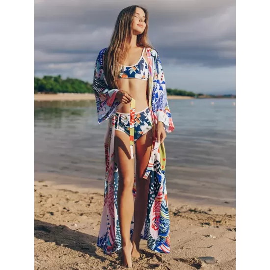 Half Sleeve Loose Floral Cardigan Vacation Beach Cover-Up Swimwear Half Sleeve Loose Floral Cardigan Vacation Beach Cover-Up Swimwear