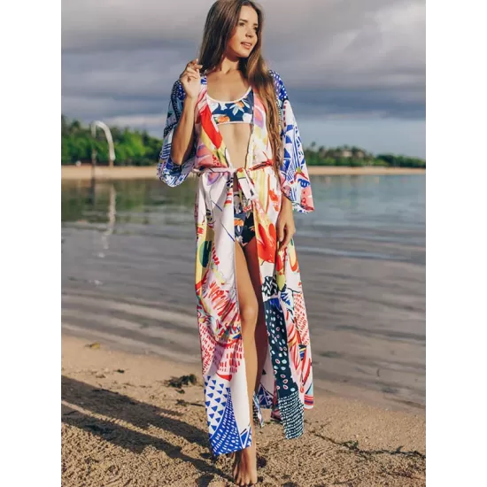 Half Sleeve Loose Floral Cardigan Vacation Beach Cover-Up Swimwear Half Sleeve Loose Floral Cardigan Vacation Beach Cover-Up Swimwear