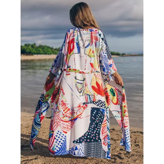 Half Sleeve Loose Floral Cardigan Vacation Beach Cover-Up Swimwear Half Sleeve Loose Floral Cardigan Vacation Beach Cover-Up Swimwear