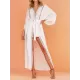 Solid Color Lace Split-Joint Long Sleeve Tunicshang Cover-Ups Solid Color Lace Split-Joint Long Sleeve Tunicshang Cover-Ups