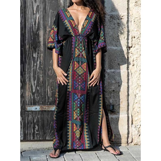 Ethnic Printed Flared Sleeves Cover-Ups Tops Ethnic Printed Flared Sleeves Cover-Ups Tops