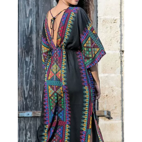 Ethnic Printed Flared Sleeves Cover-Ups Tops Ethnic Printed Flared Sleeves Cover-Ups Tops