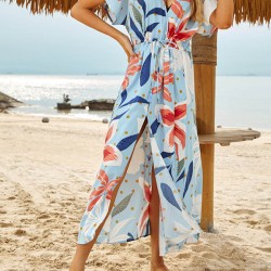 Short Sleeve V-Neck Midi Dress Cover-Up Swimwear