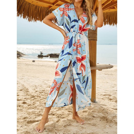 Short Sleeve V-Neck Midi Dress Cover-Up Swimwear Short Sleeve V-Neck Midi Dress Cover-Up Swimwear