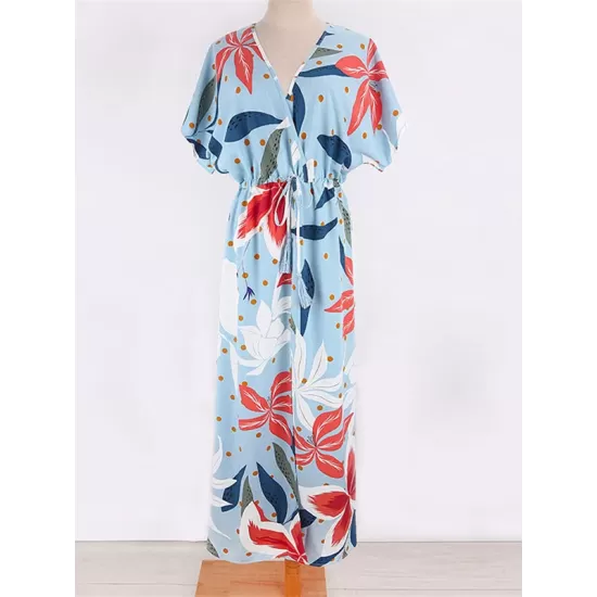 Short Sleeve V-Neck Midi Dress Cover-Up Swimwear Short Sleeve V-Neck Midi Dress Cover-Up Swimwear