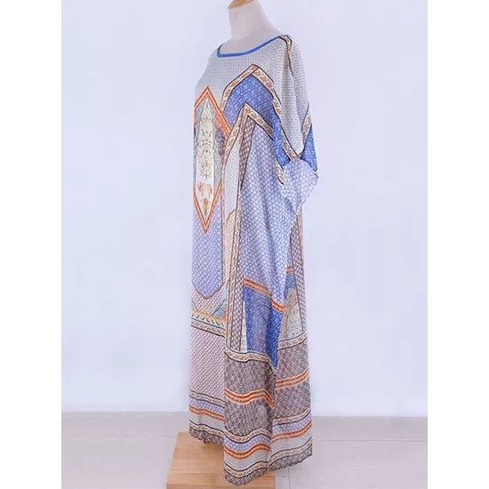 Vintage Print Loose Bat Sleeves See-Through Cover-Ups Tops Vintage Print Loose Bat Sleeves See-Through Cover-Ups Tops