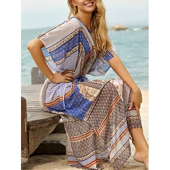 Vintage Print Loose Bat Sleeves See-Through Cover-Ups Tops Vintage Print Loose Bat Sleeves See-Through Cover-Ups Tops