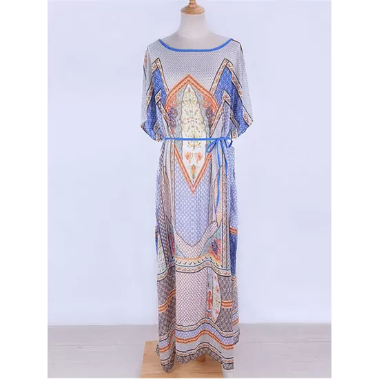Vintage Print Loose Bat Sleeves See-Through Cover-Ups Tops Vintage Print Loose Bat Sleeves See-Through Cover-Ups Tops