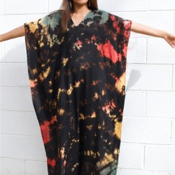 Bohemia Oversized Multicolor Printed Batwing Sleeves Cover-Up