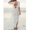 Short Sleeve Split-Side Backless Lace Cover-Up Swimwear