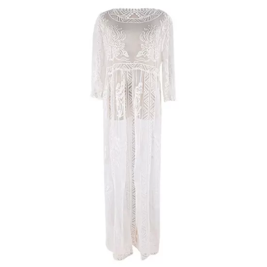 Short Sleeve Split-Side Backless Lace Cover-Up Swimwear Short Sleeve Split-Side Backless Lace Cover-Up Swimwear