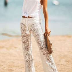 Knitted Hollow See-Through Split-Side Tasseled Cover-Up Swimwear