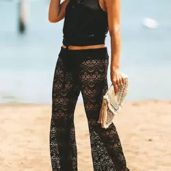 Knitted Hollow See-Through Split-Side Tasseled Cover-Up Swimwear