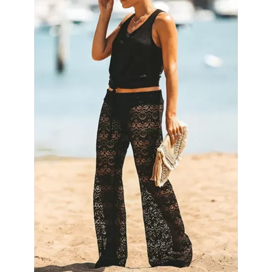 Knitted Hollow See-Through Split-Side Tasseled Cover-Up Swimwear Knitted Hollow See-Through Split-Side Tasseled Cover-Up Swimwear